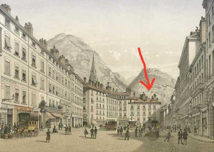 Place Grenette  Grenoble. Lithographie de Maugendre