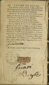 Signature d'Henri Beyle enfant sur l'Enfer de Dante