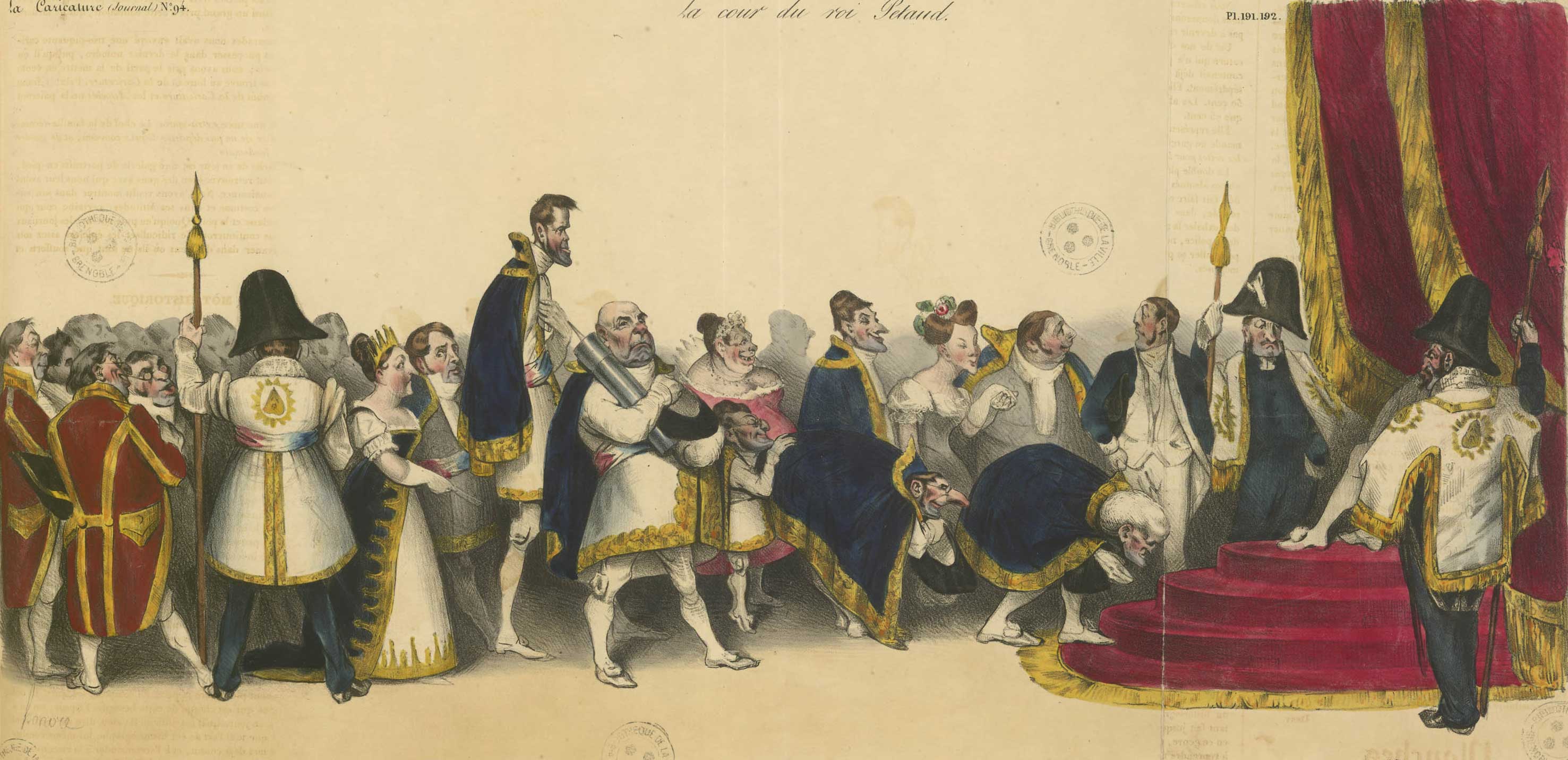 Une rception  la cour du roi Ptaud. - Caricature d'Honor Daumier, dans La Caricature, 25 aot 1832. (A812-2_4_191)