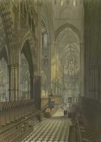 Londres. Westminster Abbey. The choir. Dessin de F. Mackenzie, gravure en couleurs de J. Bluck, 1811. (Marj_G_2961)