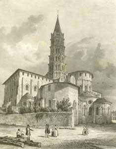 Eglise St Sernin  Toulouse. Dessin et lithographie de Deroy, XIXe s. (MarjG_6093)