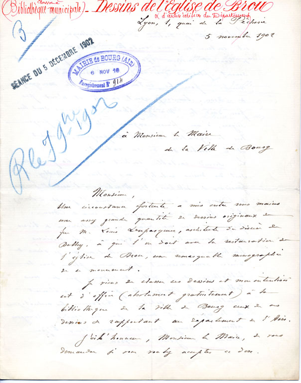 Lettre de donation de Léon Galle à la ville de Bourg-en-Bresse -1