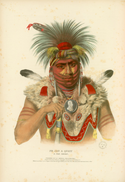 Gravure : Chef Fox.<br><i>Histoire des tribus indiennes d'Amérique du nord.<br></i>© Bibliothèque municipale de Grenoble.