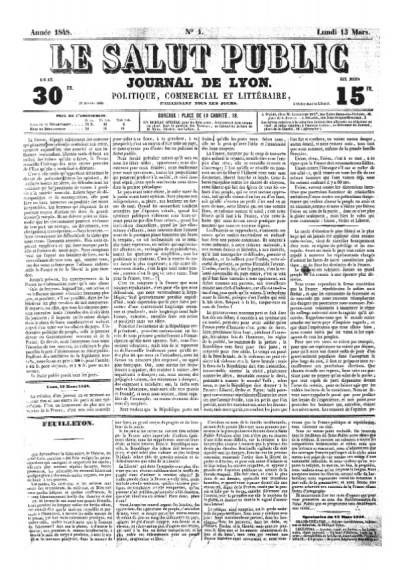 Le Salut Public, 13 mars 1848, page 1.<br>