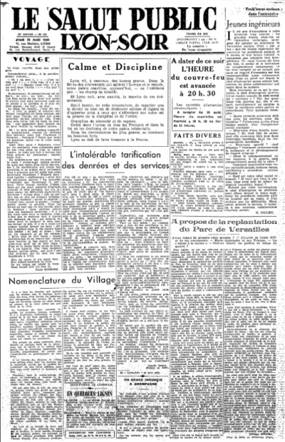 Le Salut Public, 24 août 1944, page 1.