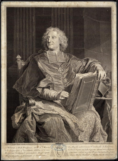 Rigaud Hyacinthe. [Portrait de Melchior de Polignac]. Gravure sur cuivre.&nbsp; 29,7 x 40,6 cm. Archives de la Loire. CHPOR532_0001<br>