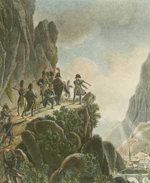 Napolon examine le fort de Bard : 23 mai 1800. Gravure de Vivant Denon. (Gb265_napoleon)