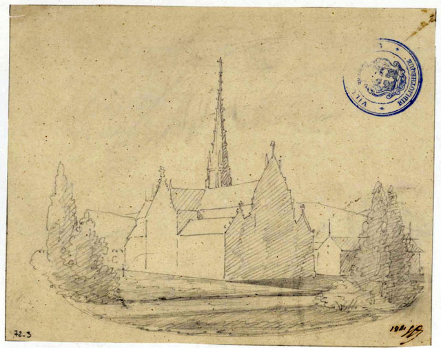 Vue de Brou avec projet de flèche en 1841