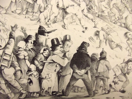 La Martinoire du Bastion à Bourg • La Martinoire du bastion à Bourg-en-Bresse, 1845, lithographie originale à la plume, 39 x 55,8 cm.•lithographie•Musée de Brou, Ville de Bourg-en-Bresse