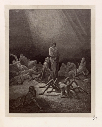 Le Purgatoire de Dante illustré par Doré • Extrait du Purgatoire / Dante Alighieri ; avec les dessins de Gustave Doré ; traduction française de Pier-Angelo Fiorentino accompagnée du texte latin. - Paris : Hachette, 1872. • gravure • Musée de Brou, Ville de Bourg-en-Bresse