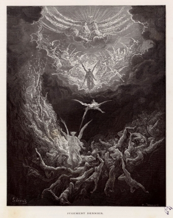 L'Apocalypse selon saint Jean, extrait de la Bible, illustrée par Gustave Doré • La Sainte Bible, traduction nouvelle selon la Vulgate / MM. J.-J. Bourassé et P. Janvier chanoines de l'Eglise métropolitaine de Tours, approuvée par Monseigneur l'Archevèque de Tours ; dessins de Gustave Doré ; ornementation du texte par H. Giacomelli. Tome second. - Tours : Alfred Name et fils éditeurs, 1866. • gravure • Musée du monastère royal de Brou, Ville de Bourg-en-Bresse

