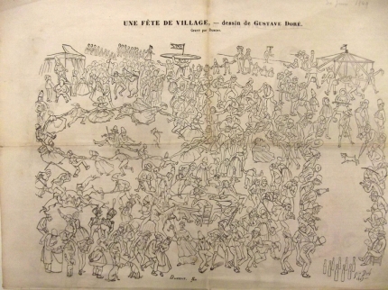 Une fête de village, dessin de Gustave Doré • Une fête de village, dessin de Gustave Doré, 1849  •  lithographie  •  Musée du monastère royal de Brou, Ville de Bourg-en-Bresse


