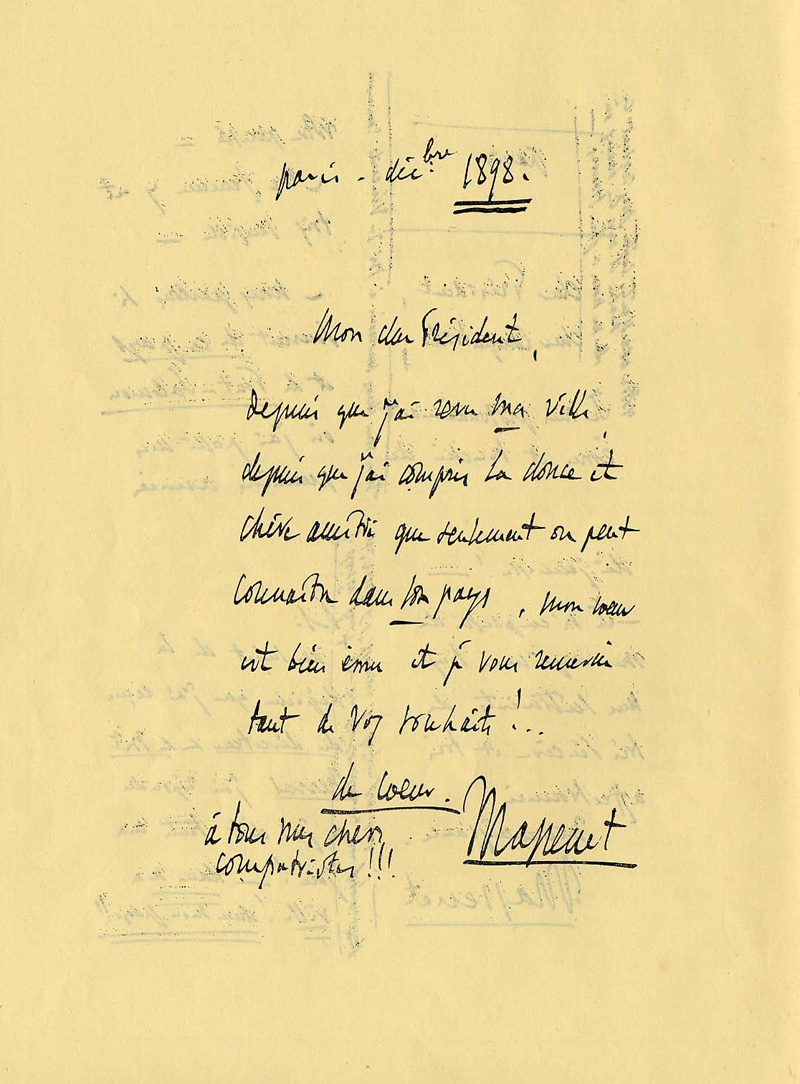 Lettre autographe signée au président de l’Association symphonique