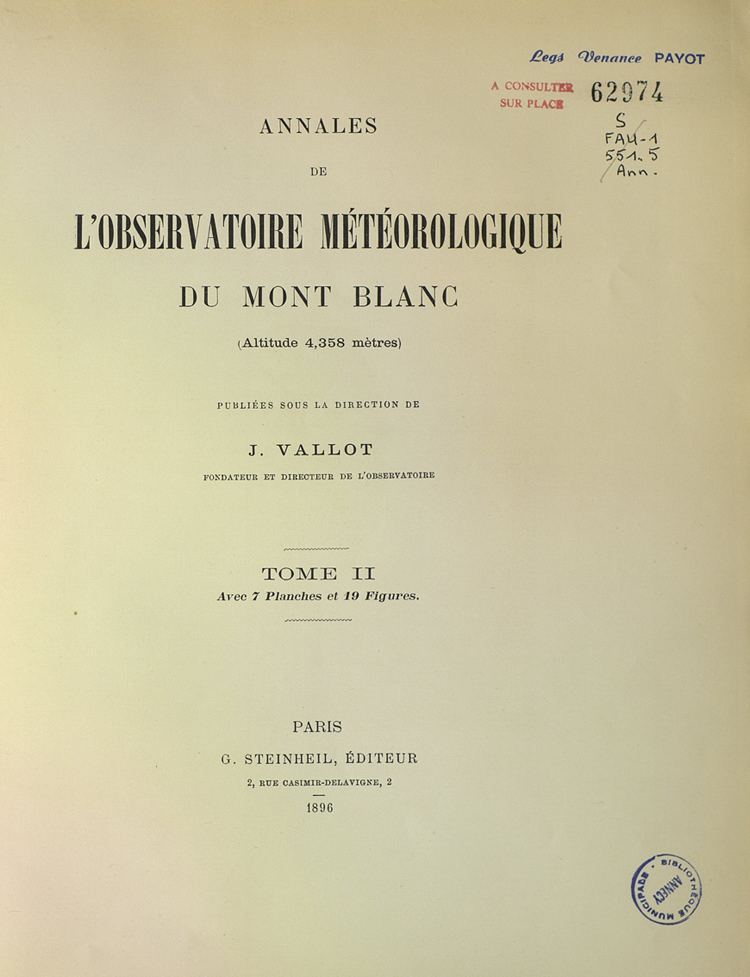 Annales de l'observatoire météorologique du Mont-Blanc