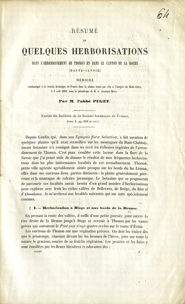 Page de titre du Résumé de quelques herborisations