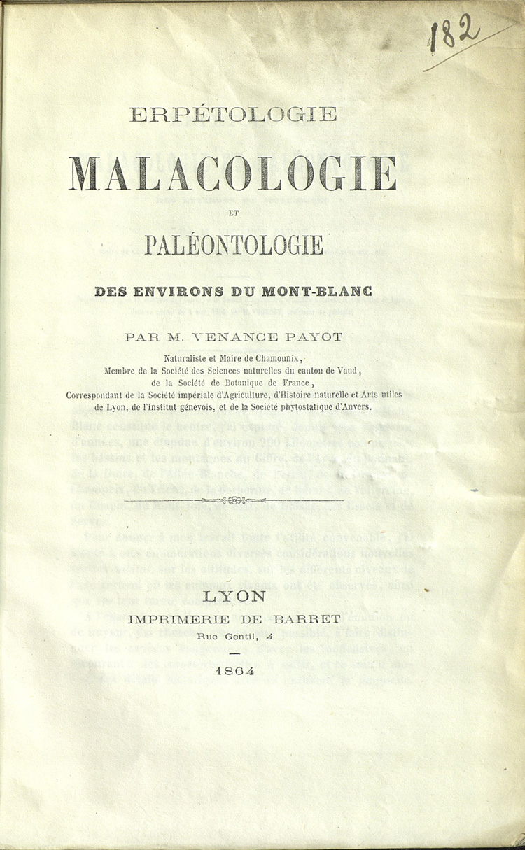 Erpétologie, macologie et paléontologie des environs du Mont-Blanc