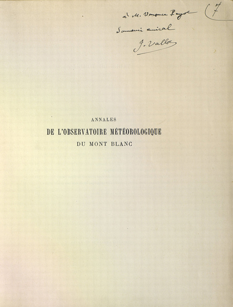 Dédicace des Annales de l'observatoire météorologique du Mont-Blanc