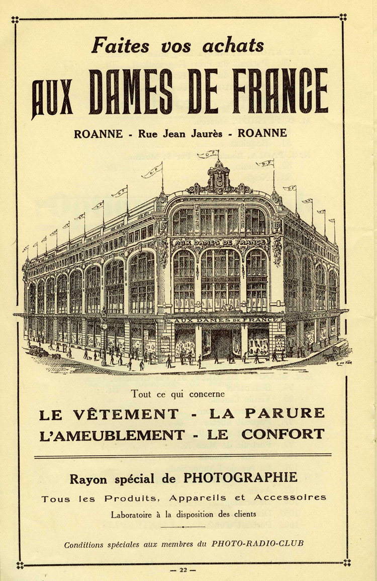 Publicité des grands magasins roannais Les Dames de France