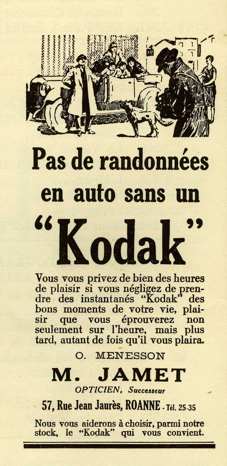 Publicité de l'opticien Jamet à Roanne pour les produits Kodak