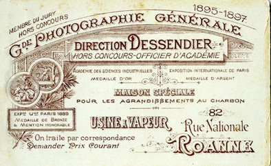 Verso d'une photo-carte vers 1895