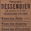 Publicité de l'atelier de Louis Desendier à Villefranche-sur-Saône