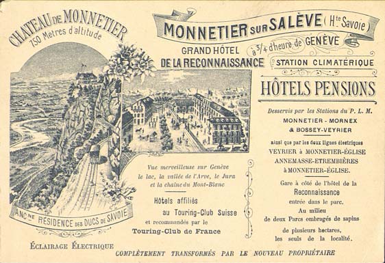 Carte publicitaire pour le village de Monnetier, au Salève 
