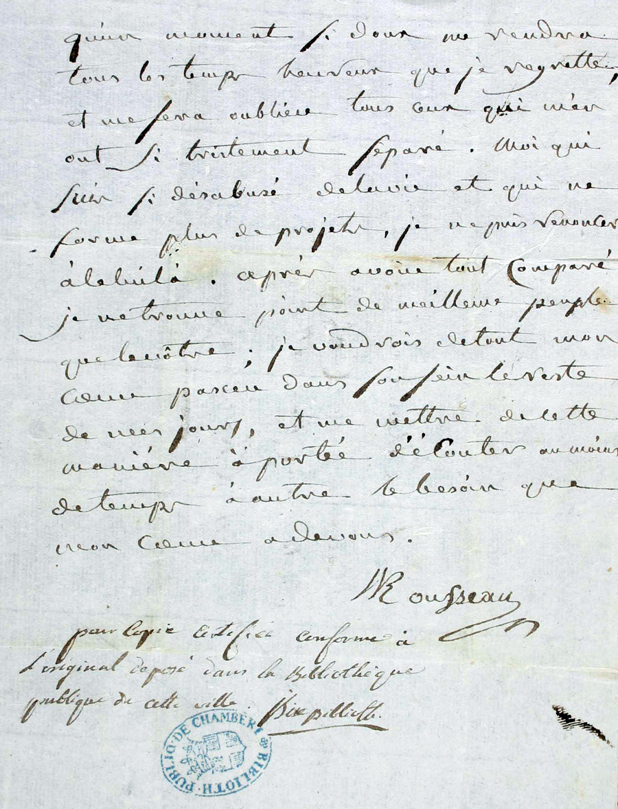 Lettre manuscrite de Jean-Jacques Rousseau, 1763