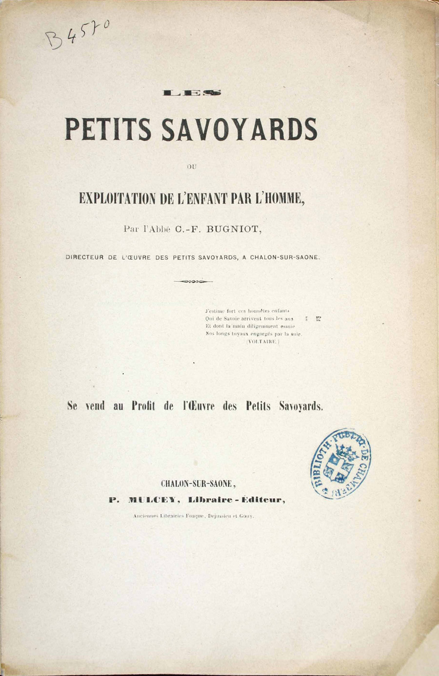 Les petits Savoyards ou exploitation de l'enfant par l'homme, 1863