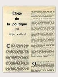 « Éloge de la politique », dans Le Nouvel Observateur, 1964