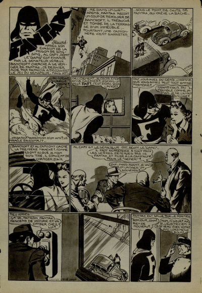 Planche n°1,<i> Fantax</i> n°4, Fantax contre l’homme qui terrorisait New York. Ed. Pierre Mouchot, 1946 (©BmL, DLI).