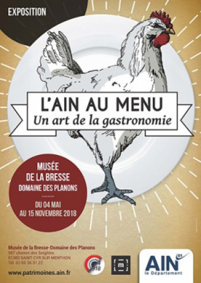 <small class="legende">Visuel de l'affiche de l'exposition L' Ain au menu. Un Art de la gastronomie. ©Département de l'Ain.</small>