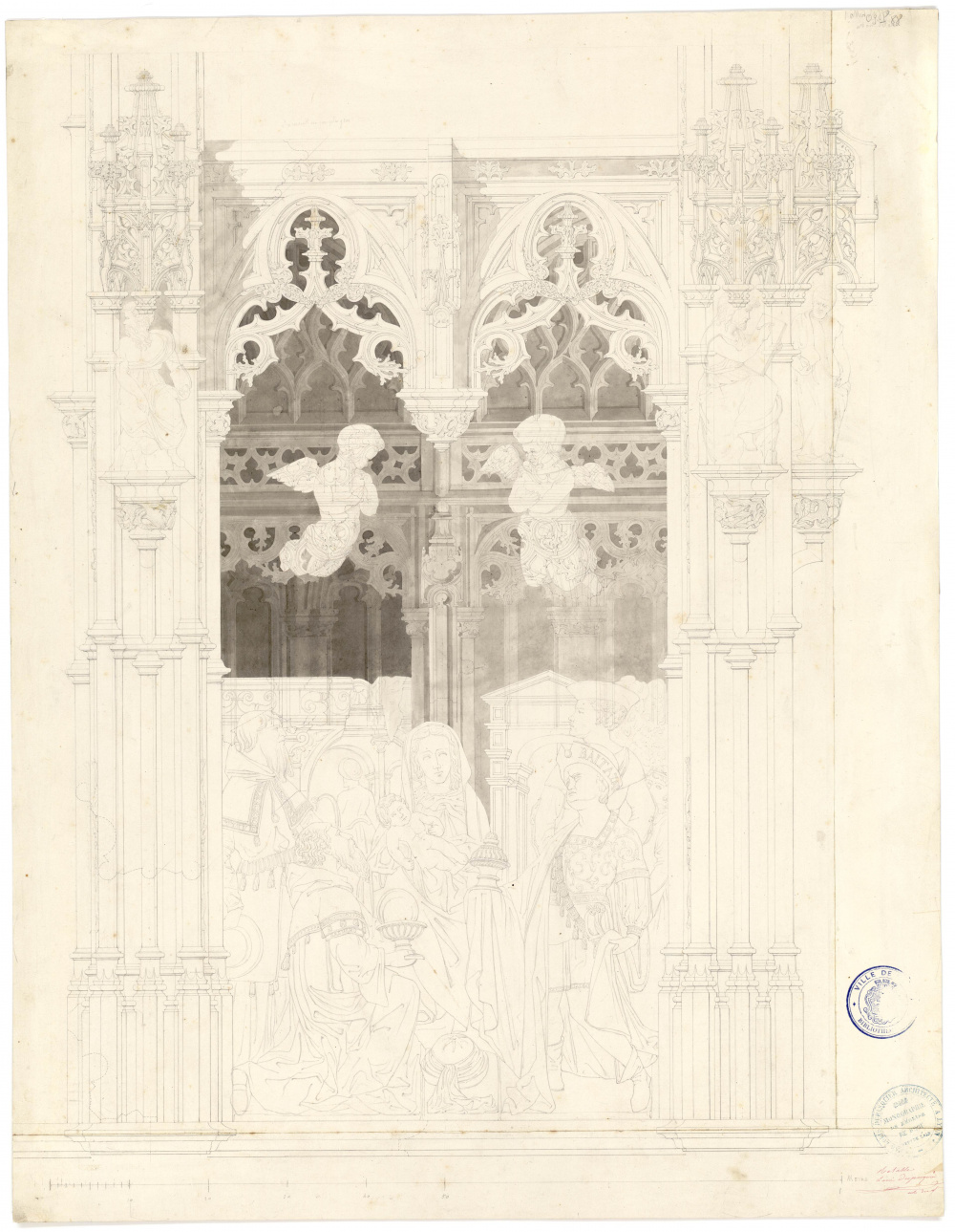Retable de la Vierge dans l'église de Brou, [1825-1855]. Médiathèque Élisabeth et Roger Vailland de Bourg-en-Bresse.
