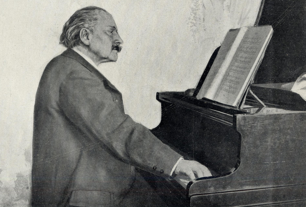 Jules Massenet, au piano. Cliché Ruck, revue Musica. Médiathèque de Saint-Étienne.<br>