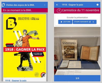 Capture d'écran de l'application mobile<span> Compagnon des expos de la Bibliothèque de Lyon. BmL<br></span>