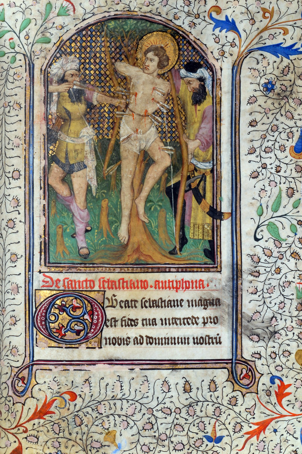 Heures à l'usage de Rome (15e siècle) : Saint Sébastien. © Bibliothèque publique et universitaire de Valence.