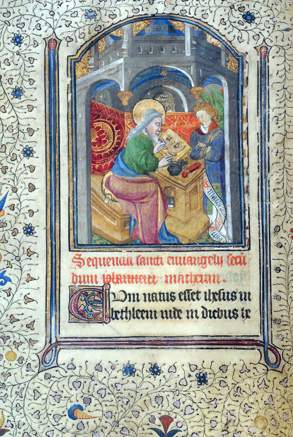 Heures à l'usage de Rome (15e siècle) : Saint Mathieu. © Bibliothèque publique et universitaire de Valence.