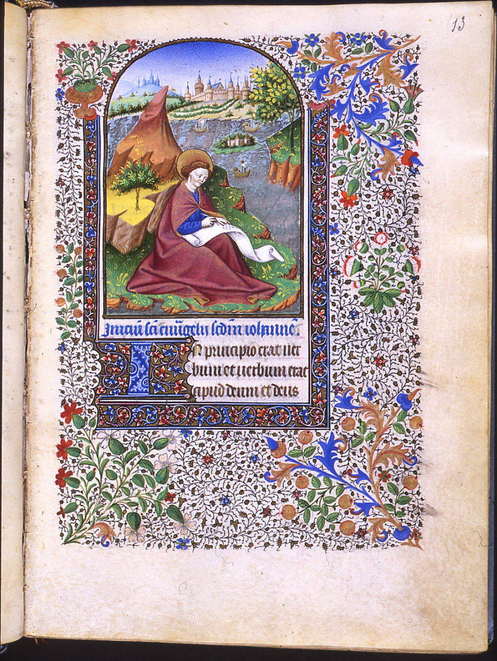 Heures latines à l'usage de Paris (15e siècle) : Saint Jean sur l'île de Patmos. © Bibliothèque municipale de Grenoble.