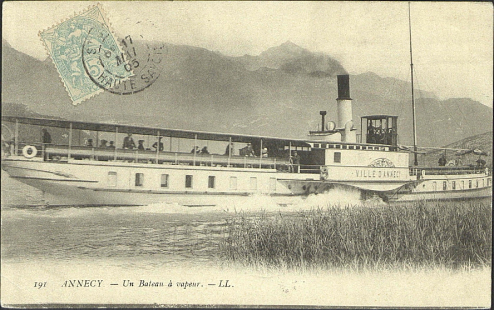 Le bateau à vapeur "Ville d'Annecy". © Médiathèque d'Annecy.<br>