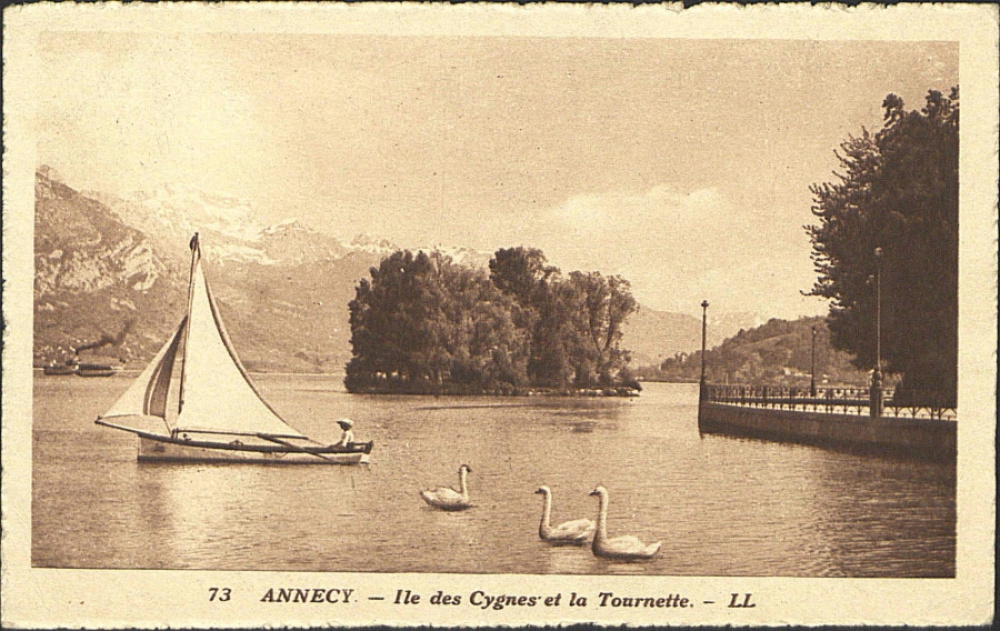 L' île des cygnes et la Tournette. © Médiathèque d'Annecy.<br>