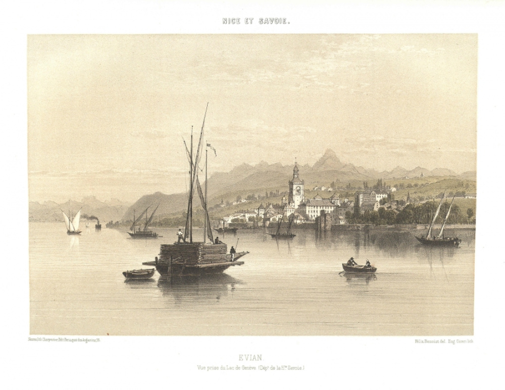 Évian, bateau marchand sur le lac Léman. © Médiathèque d'Annecy.<br>