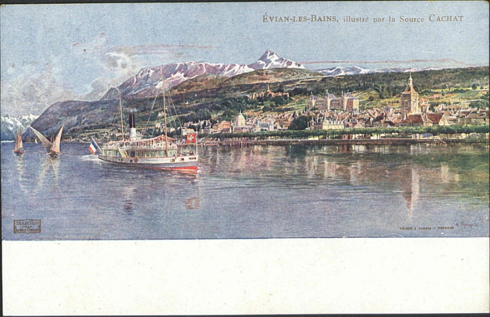 Illustration panoramique d'Évian-les-Bains. © Médiathèque d'Annecy.<br>