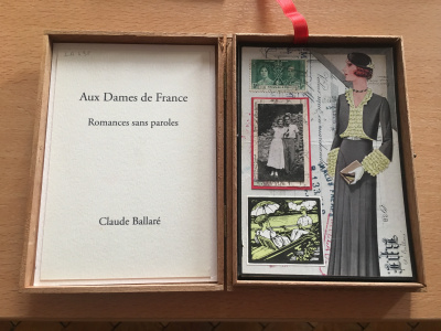 Claude Ballaré, Aux Dames de France, Romances sans paroles, 8 cartes dont 7 collages, 2017. Médiathèque publique et universitaire de Valence.