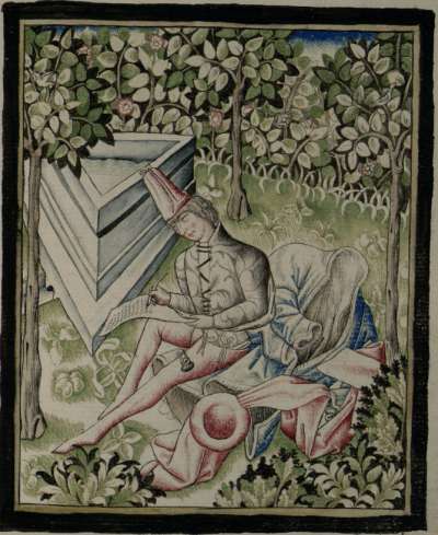 Champion des dames, MS. 352, 15e siècle. Bibliothèque municipale de Grenoble. Miniature représentant un poète Martin Le Franc ?