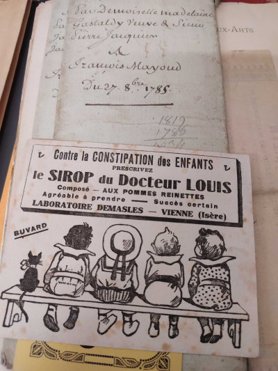 Éphémères, archives privées Roger Dufroid, buvard publicitaire, fin 19e-début 20e siècle. Médiathèque de Vienne.<br>
