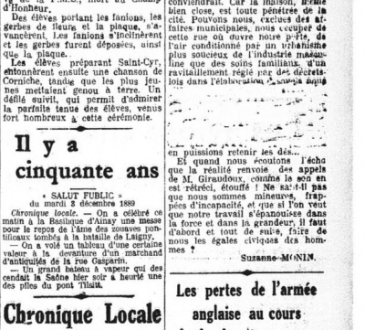 Passage où l'article est effacé, Le Salut Public, 3 décembre 1939<br>