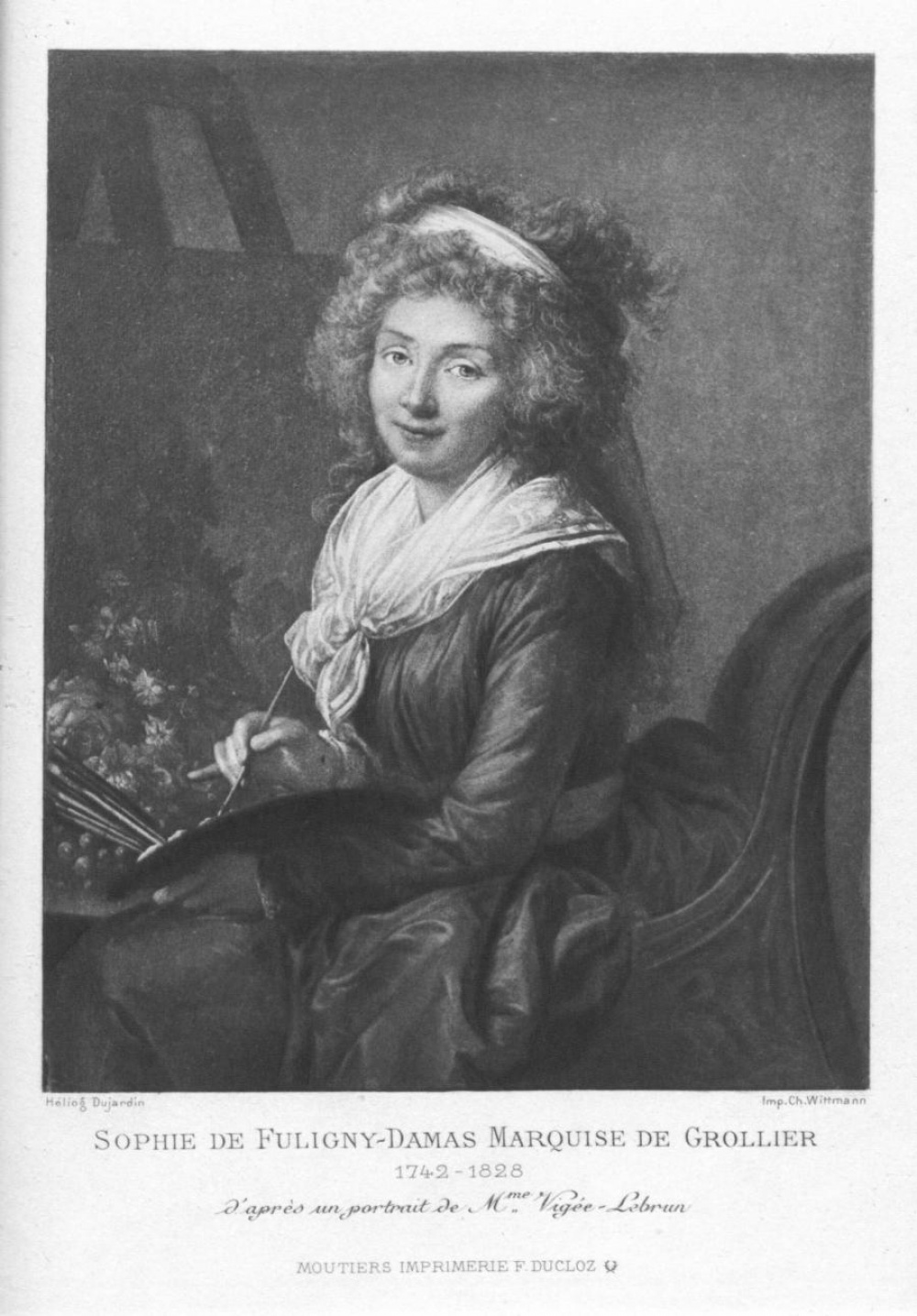 Wittmann Ch. d’après É. Vigée-Lebrun. [Portrait de Sophie de Fuligny-Damas, Marquise de Grollier] 1895. Héliogravure. 12 X 9 cm. Bibliothèques d'Annecy, P0209 <br>