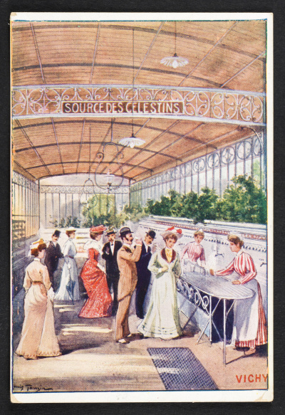 Vichy. Source des Célestins / ill. Tauzin, [S.l.] : [s.n.], [ca 1910]. Fonds patrimoniaux de la ville de Vichy<br>