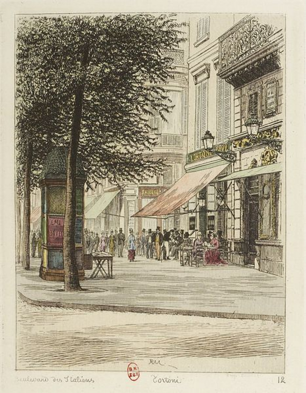 <br>Boulevard des Italiens : Tortoni : [estampe] , A.-P. Martial, Extrait de : [Les Boulevards de Paris],&nbsp; 1877, source : BnF // gallica.bnf.fr<br>
