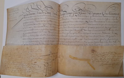 Acte calligraphié signé d'Henri II de Bourbon, prince de Condé, sur vélin oblong. 14 juin 1633.<div>Ambérieu-en-Bugey, médiathèque La Grenette. Fonds Armand Decour, FAD.Aut.C.6.</div>