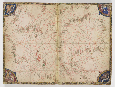 Portulan d’Europe (XIVe siècle) - ©BML - Ms 0179_f.3v-4r